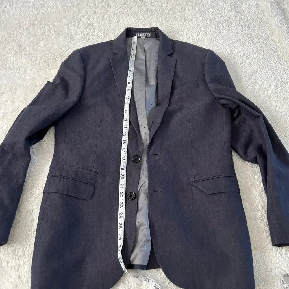 Express Men Navy Linen Cotton Suit 29x30 38 Jacket Preppy Weddings Business Work